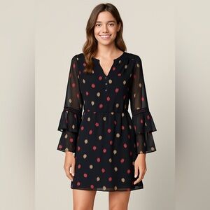 Venus Black Sheer Long Sleeve Mini Dress Size S NWOT Boho Romantic Lined Flowy